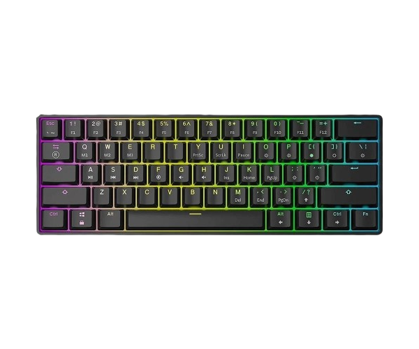 מקלדת גיימינג אופטו־מכנית שחורה SKYLOONG GK61 RGB עם תאורת RGB ומקשים בעברית ואנגלית