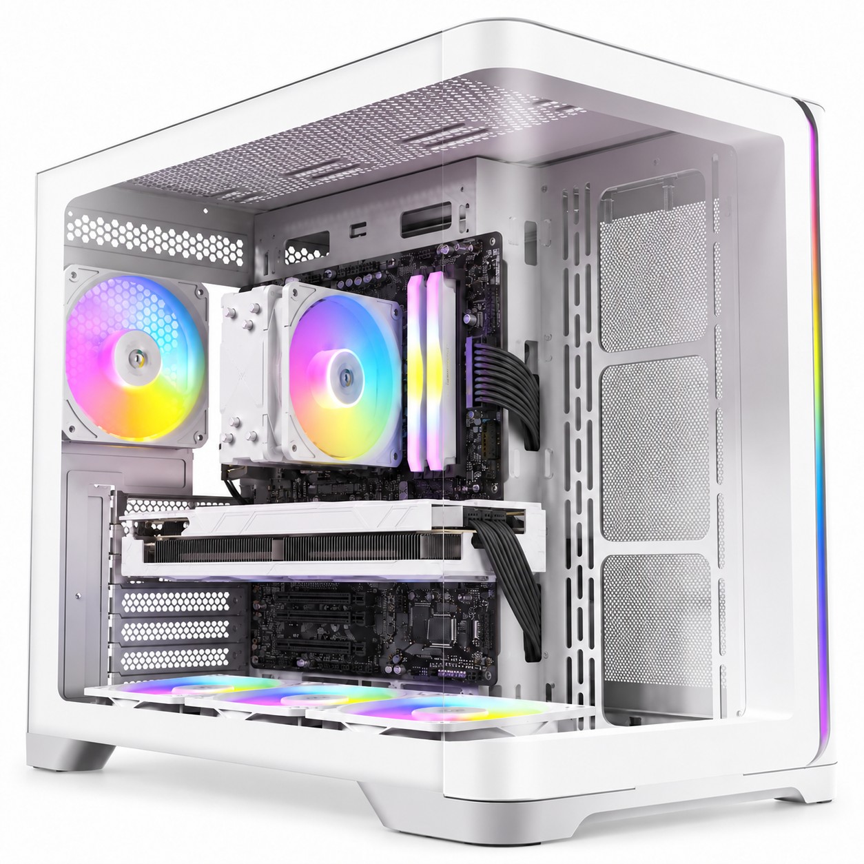 מחשב גיימינג לבן עם מעבד Intel Core i5-14400F וכרטיס מסך GIGABYTE RTX 5060 EAGLE OC ICE, זיכרון 32GB DDR4 ואחסון 1TB NVMe במארז Antec C5 Curve ARGB