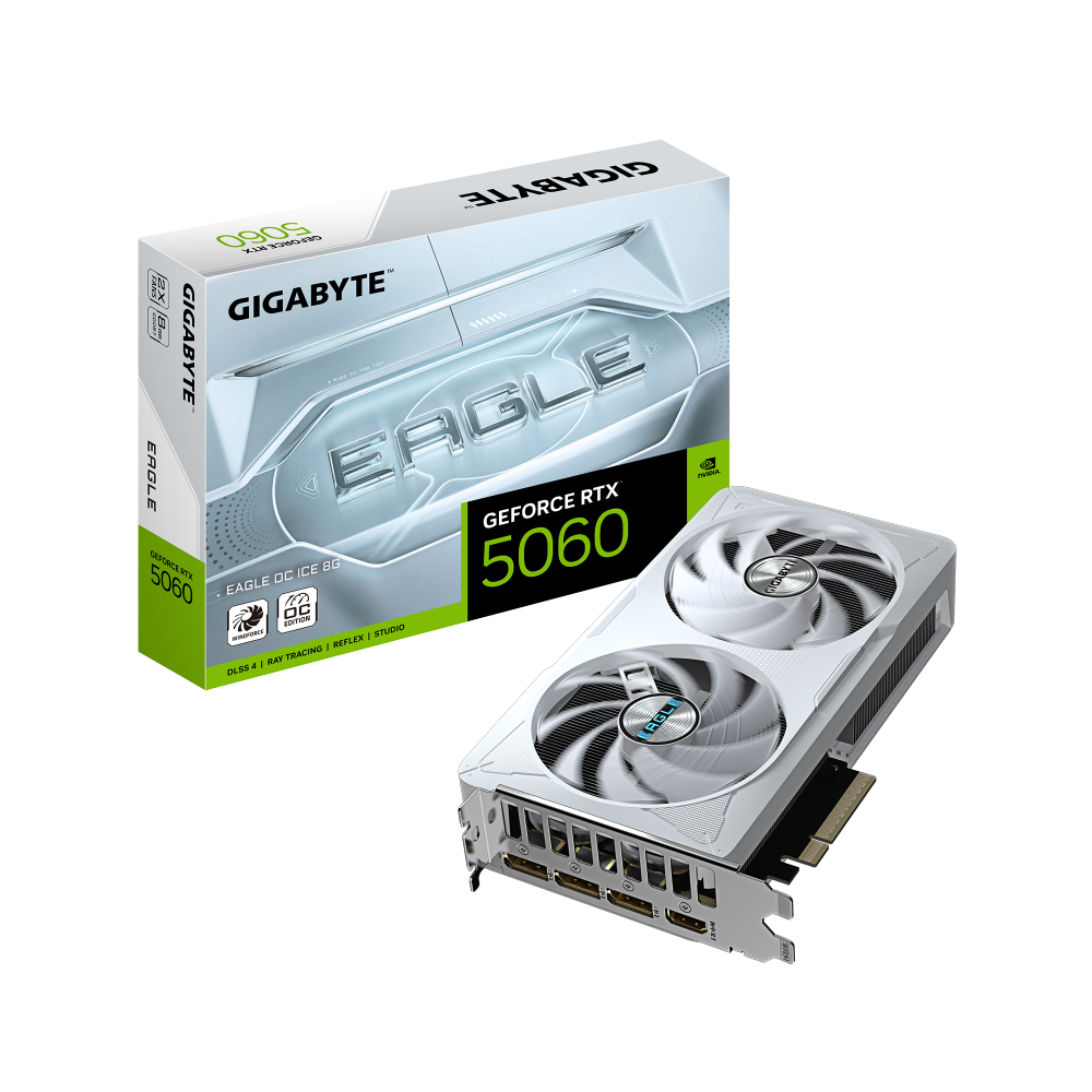 כרטיס מסך GIGABYTE GeForce RTX 5060 EAGLE OC ICE 8GB – לבן