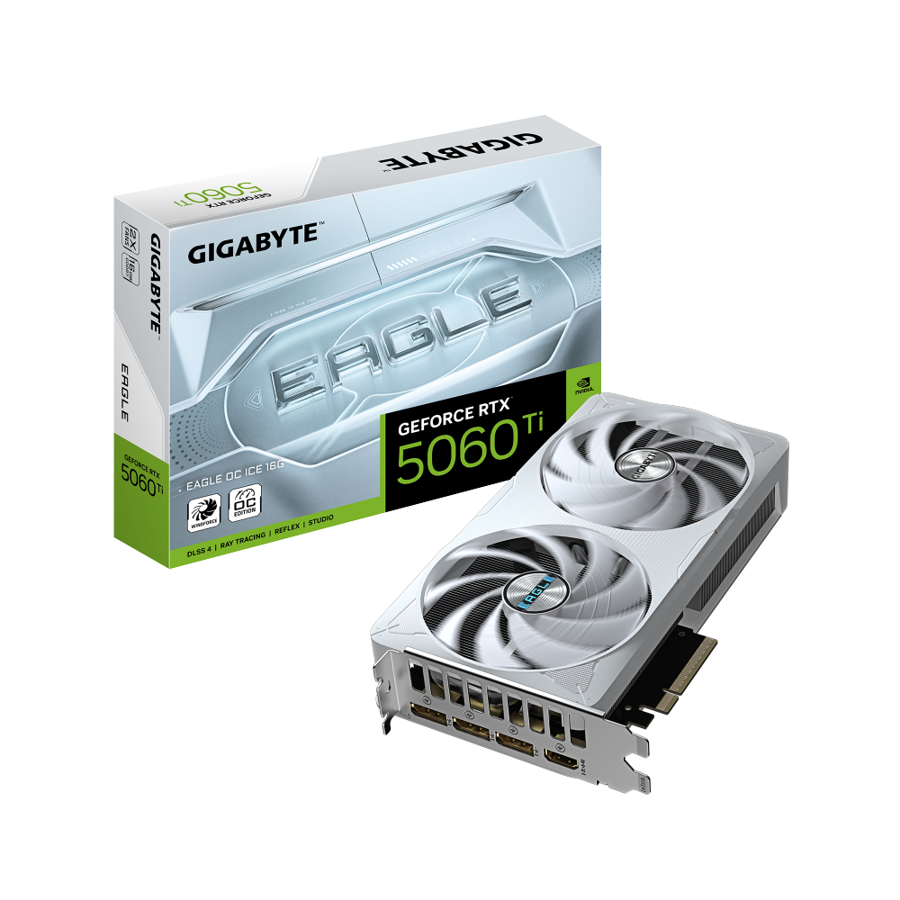 כרטיס מסך GIGABYTE GeForce RTX 5060 Ti EAGLE OC ICE 16GB – לבן