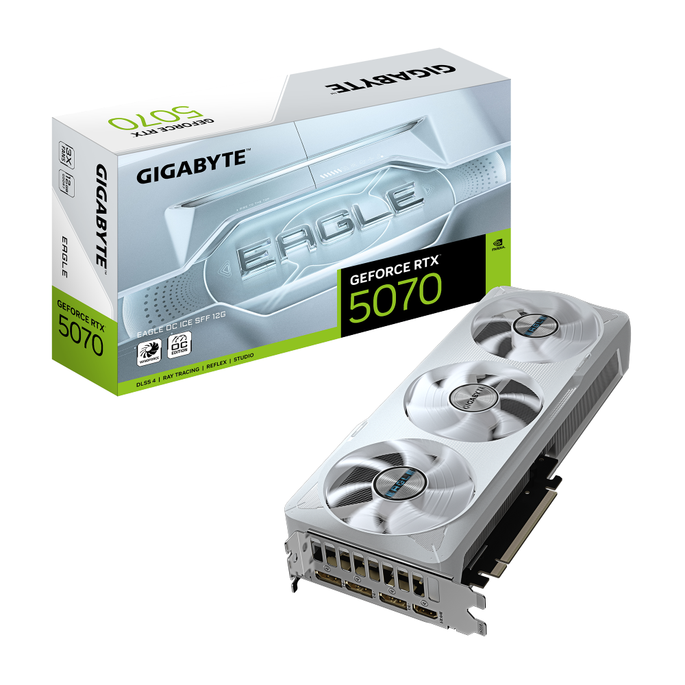 כרטיס מסך GIGABYTE GeForce RTX 5070 EAGLE OC ICE SFF 12GB – לבן