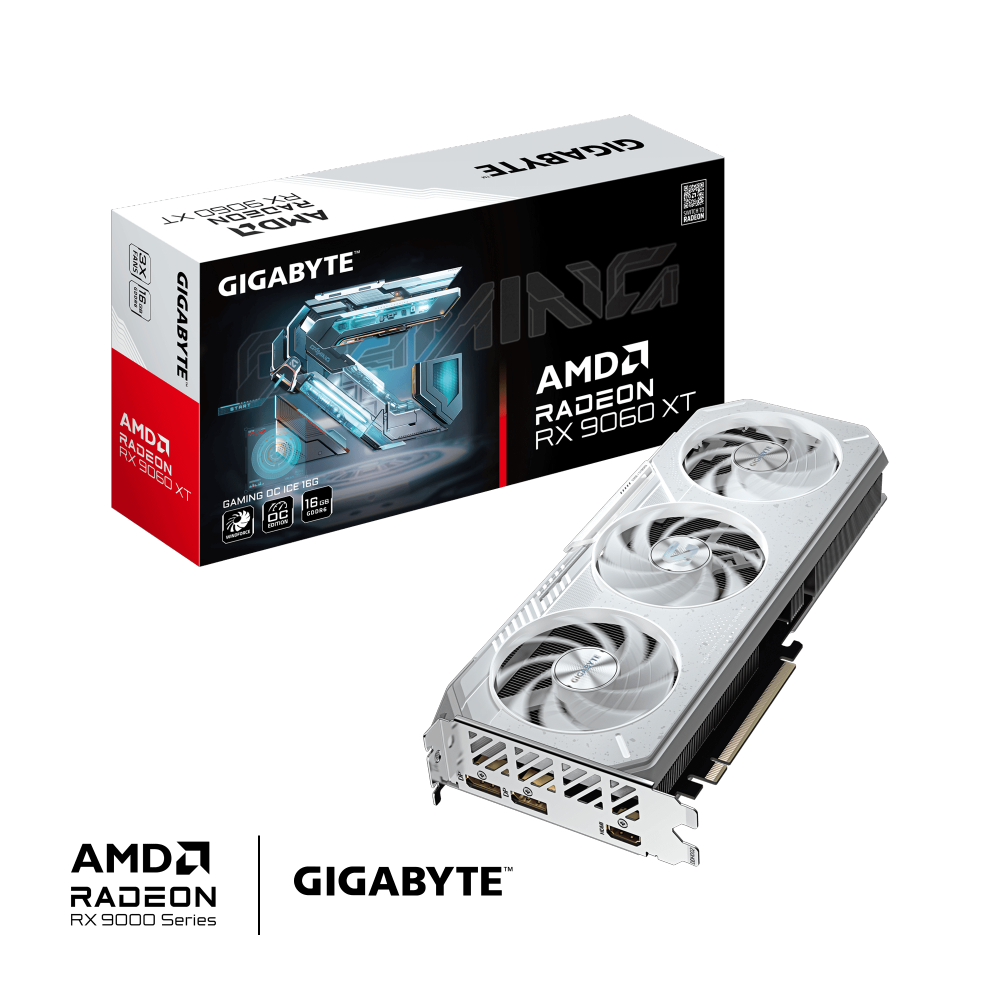 כרטיס מסך GIGABYTE Radeon RX 9060 XT GAMING OC ICE 16GB – לבן